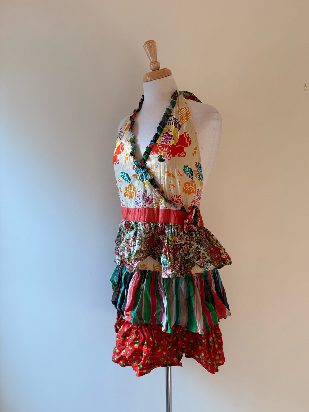Apron by Pier 1 Imports - Patchwork Floral Ruffle Halter Apron Cottagecore
